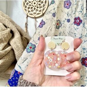 Sweet floral prairie granny vibe statement boho earrings